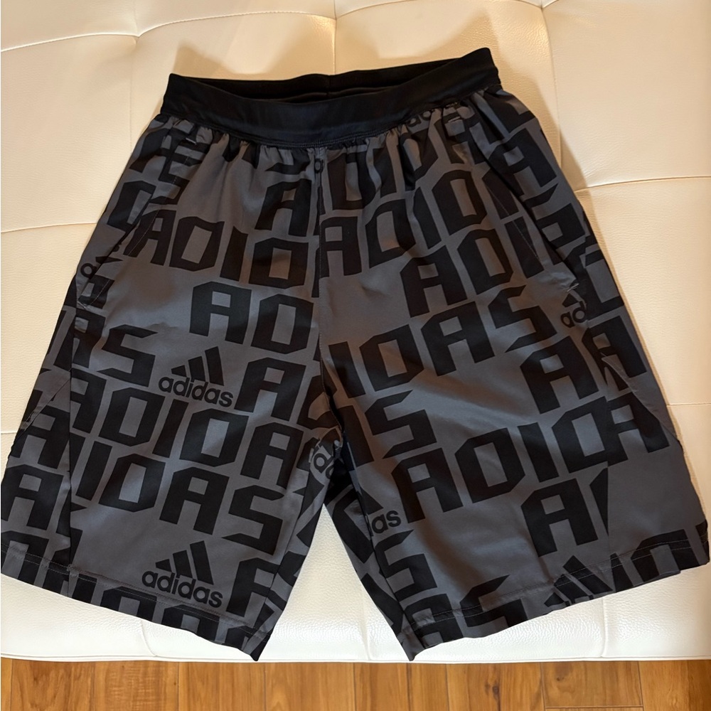 Adidas Black and Gray Athletic Shorts with Elastic Waistband